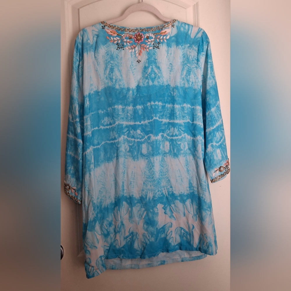 Soft surroundings icon beverly womens tunic blouse medium sky blue tye die new - Picture 3 of 12